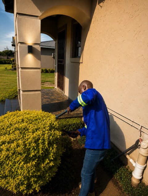 Mvikeli Cleaners staff cleaning a residential exterior